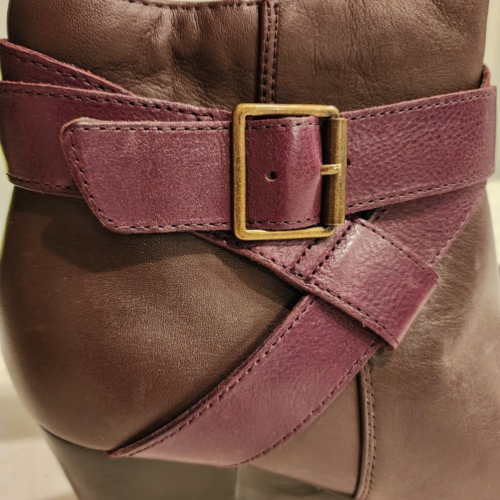 Vionic Trinity Leather Ankle Boots Size 9‎ Brown Strap Buckle Block Heel Comfort - Picture 9 of 11